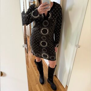 Aryeh Black and White Geometric Long Sleeve Dress